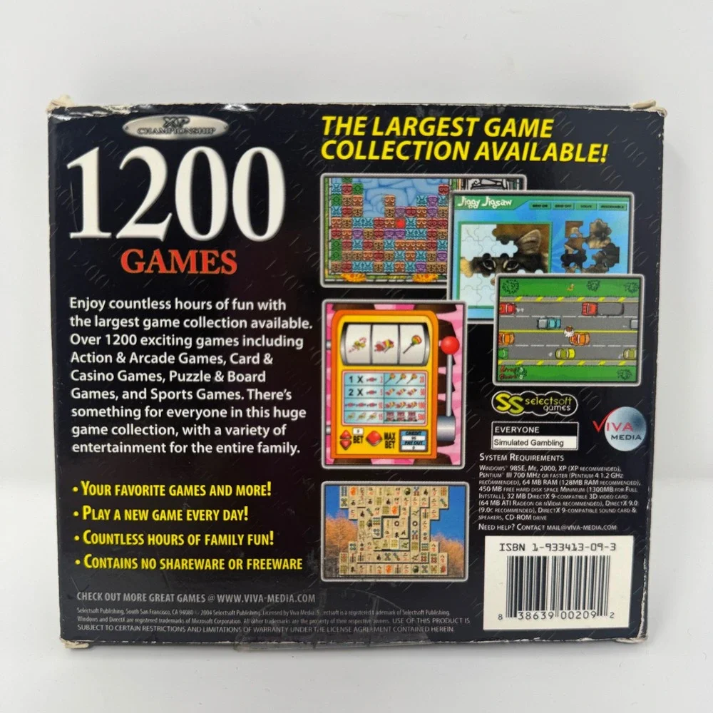 1200 Games PC Computer‎ Game 2 Disc XP Championship Arcade Casino Puzzle Sports
